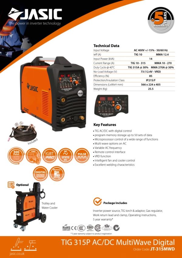 Jasic 315P ACDC Pulse Multi Wave TIG Inverter Welder